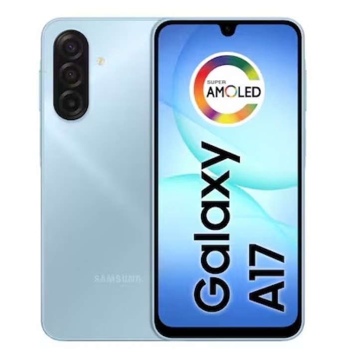 Oferta Relâmpago Celular Samsung Galaxy A17 Azul, 128GB, 4GB RAM, Câmera Tripla de 50MP, Câmera Frontal 13MP, Tela 6.7", NFC, IP54, Bateria 5000 mAh e Processador Helio G99